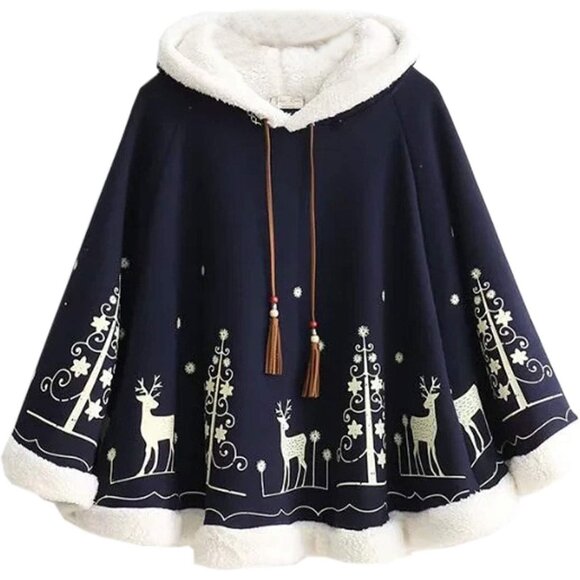 Women's Girl's Cute Fleece Lined Hooded Cape Poncho Cloak Coat Animal Printed - Picture 1 of 6